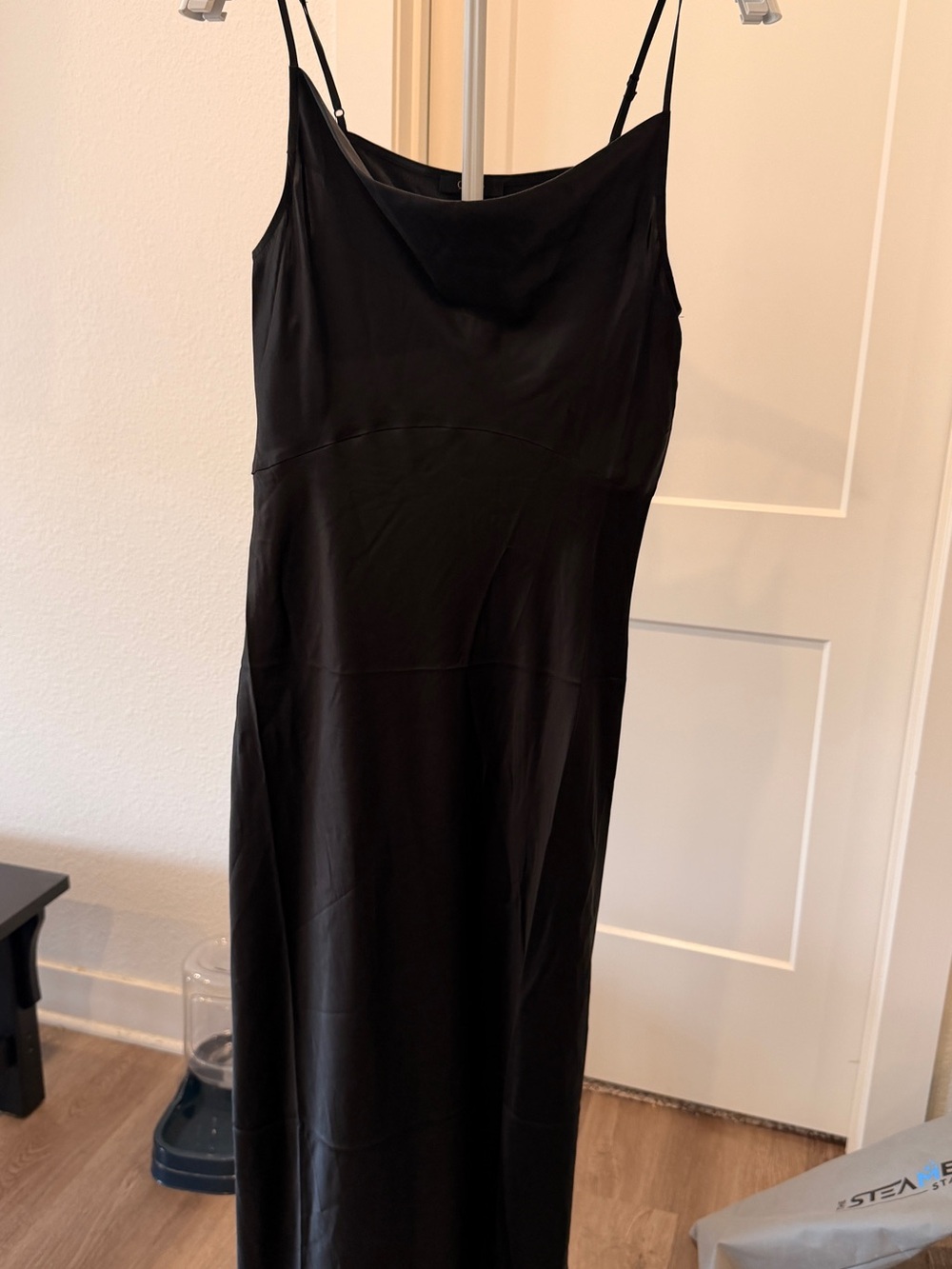 Quince Black Silk Cowl Neck Slip Dress